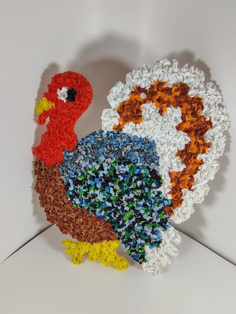 Melted Plastic Popcorn Turkey Retro Thanksgiving Decoration 14 " × 12.5" Vintage